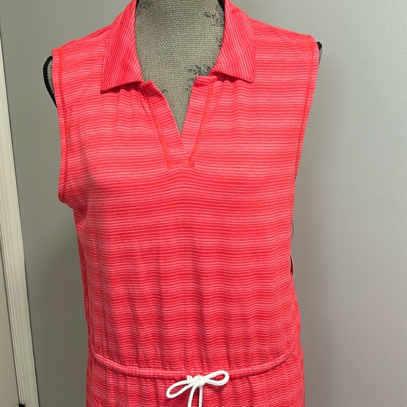 T by Talbots Coral Two Tone Striped Sleeveless Elastic Drawstring Waist Dress Lg - Picture 3 of 11